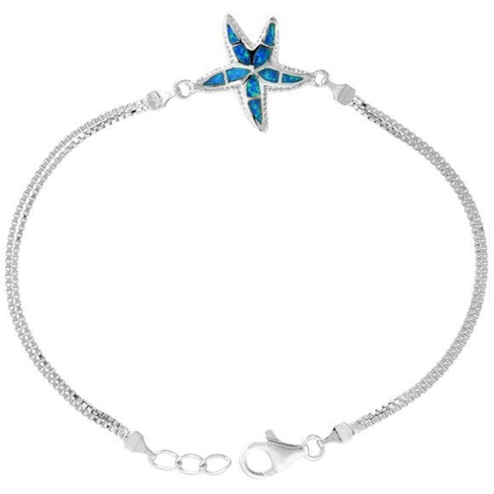 Sterling Silver Synthetic Opal Starfish Bracelet
